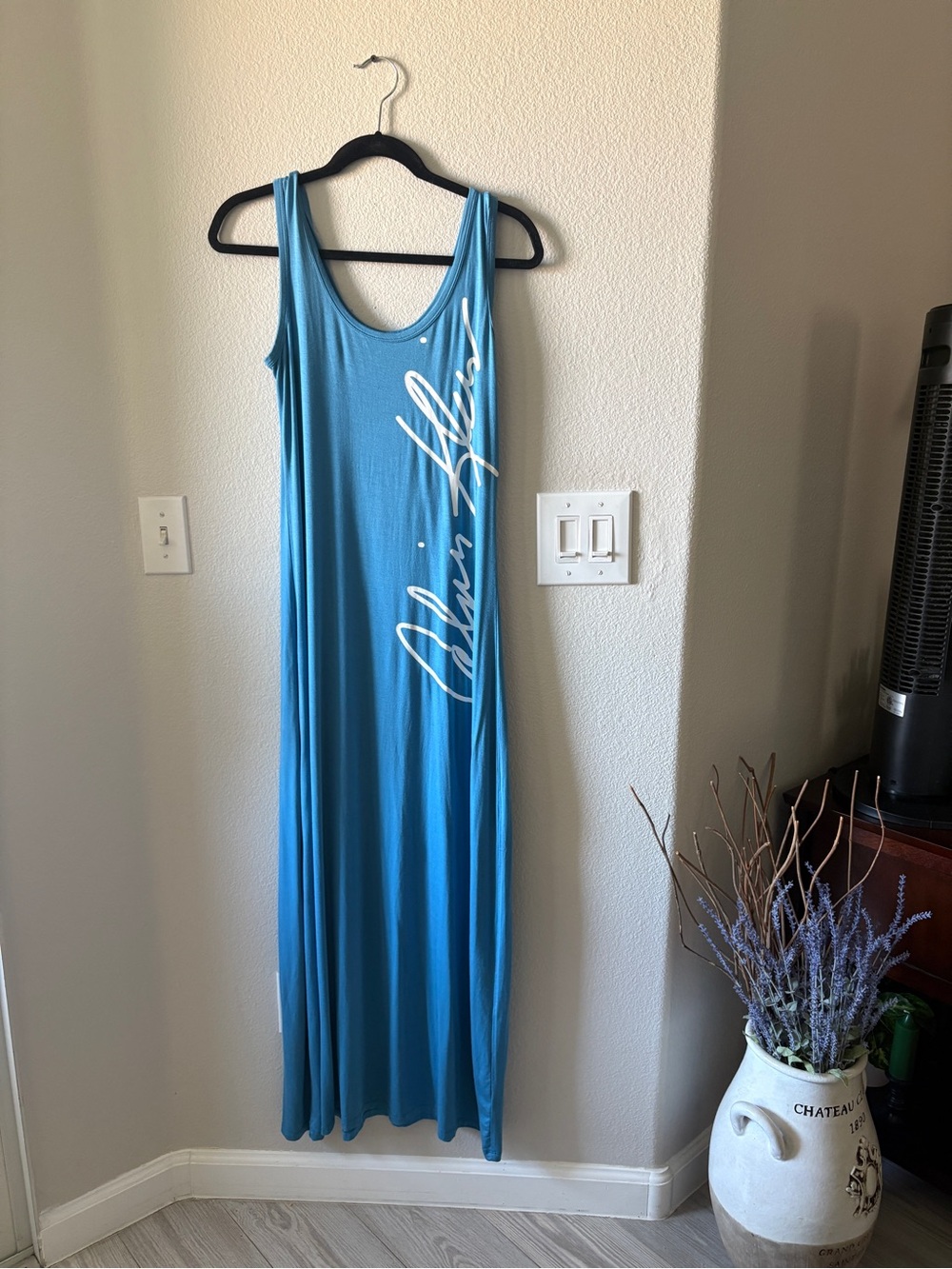 Calvin Klein Sky Blue Sleeveless Maxi Dress with White Script